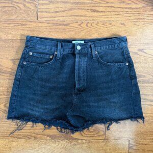 Agolde Black Denim Mini Skirt – High-Waisted, Raw Hem